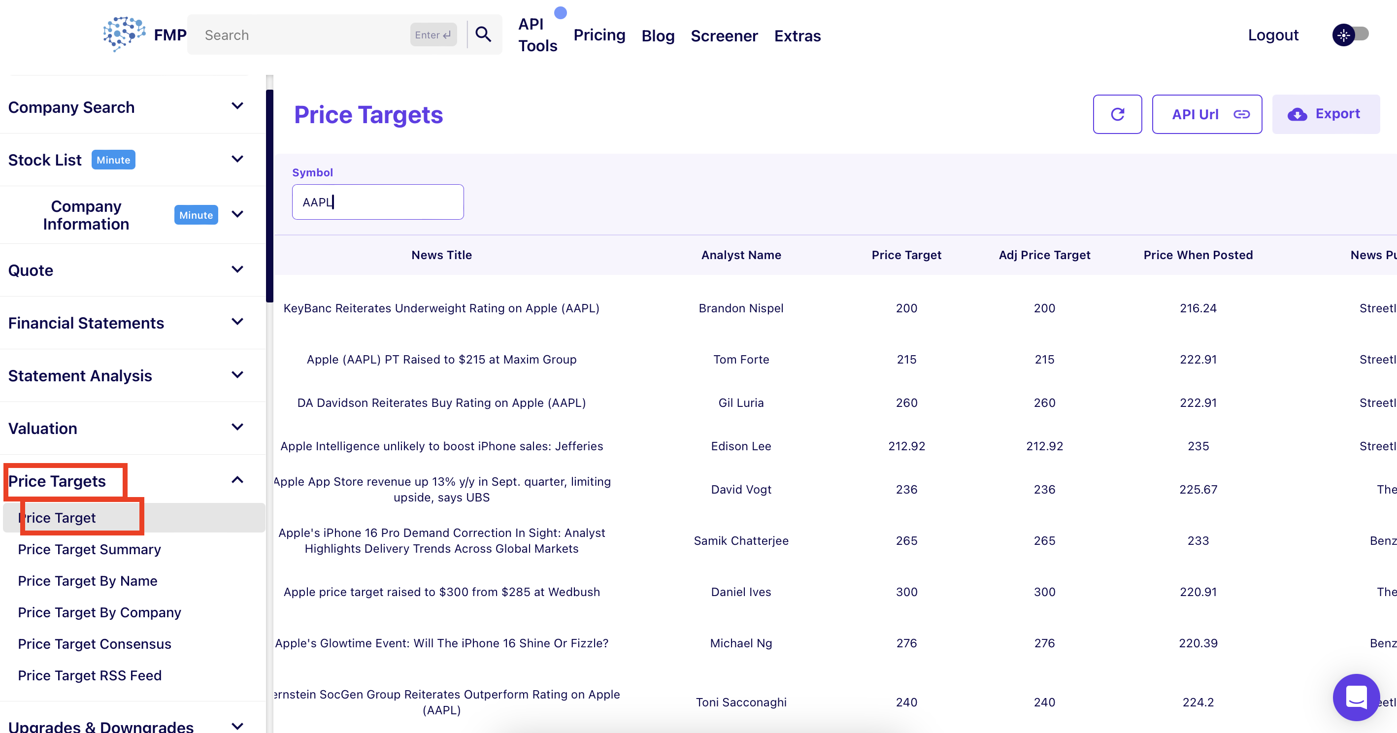 stock target prices extraction