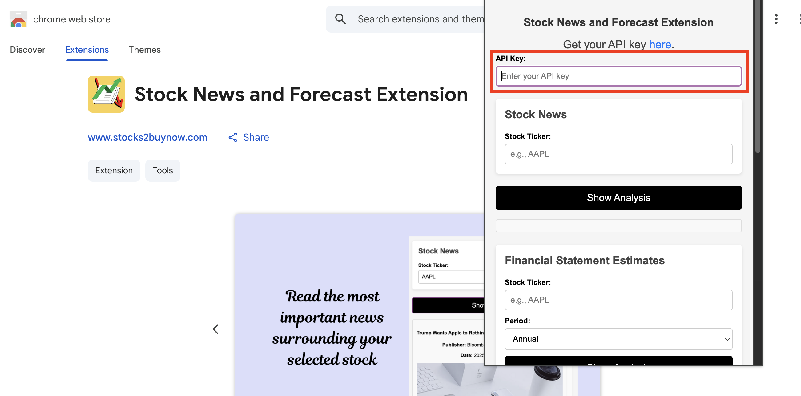 Stock news and forecast. get your API key