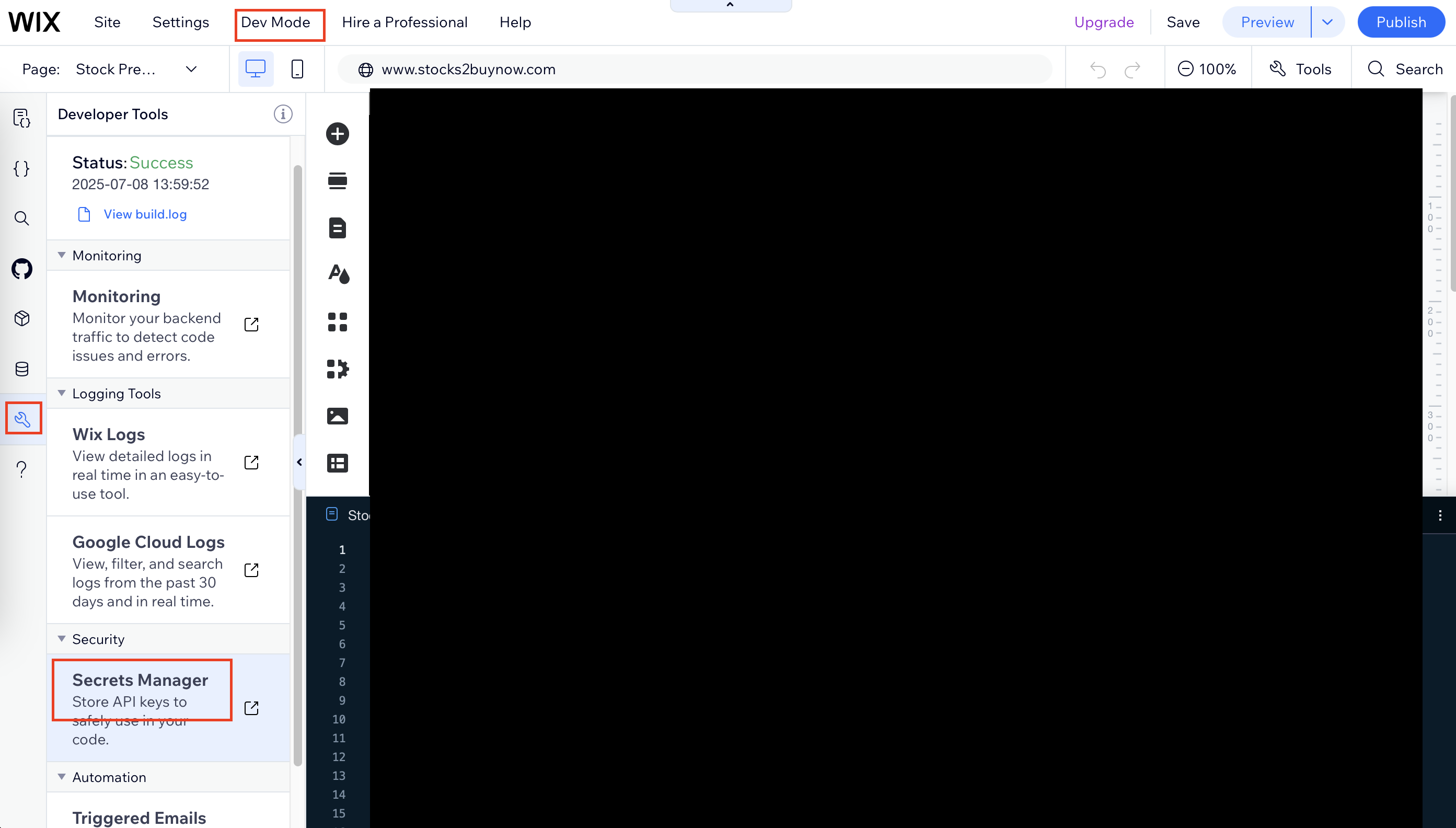 WIX secret manager store your API key
